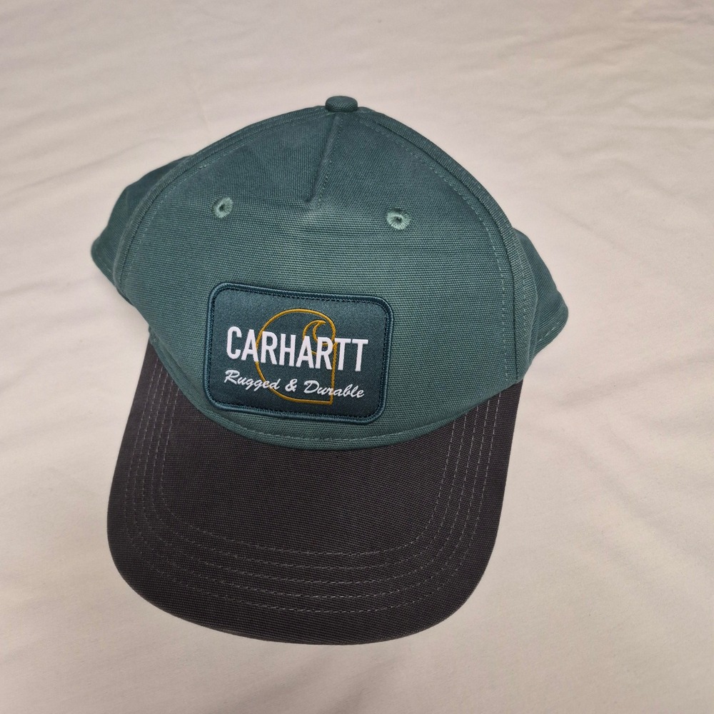 Carhartt Rugged & Durable Snapback Hat Mens Green Gray Canvas Trucker Cap
